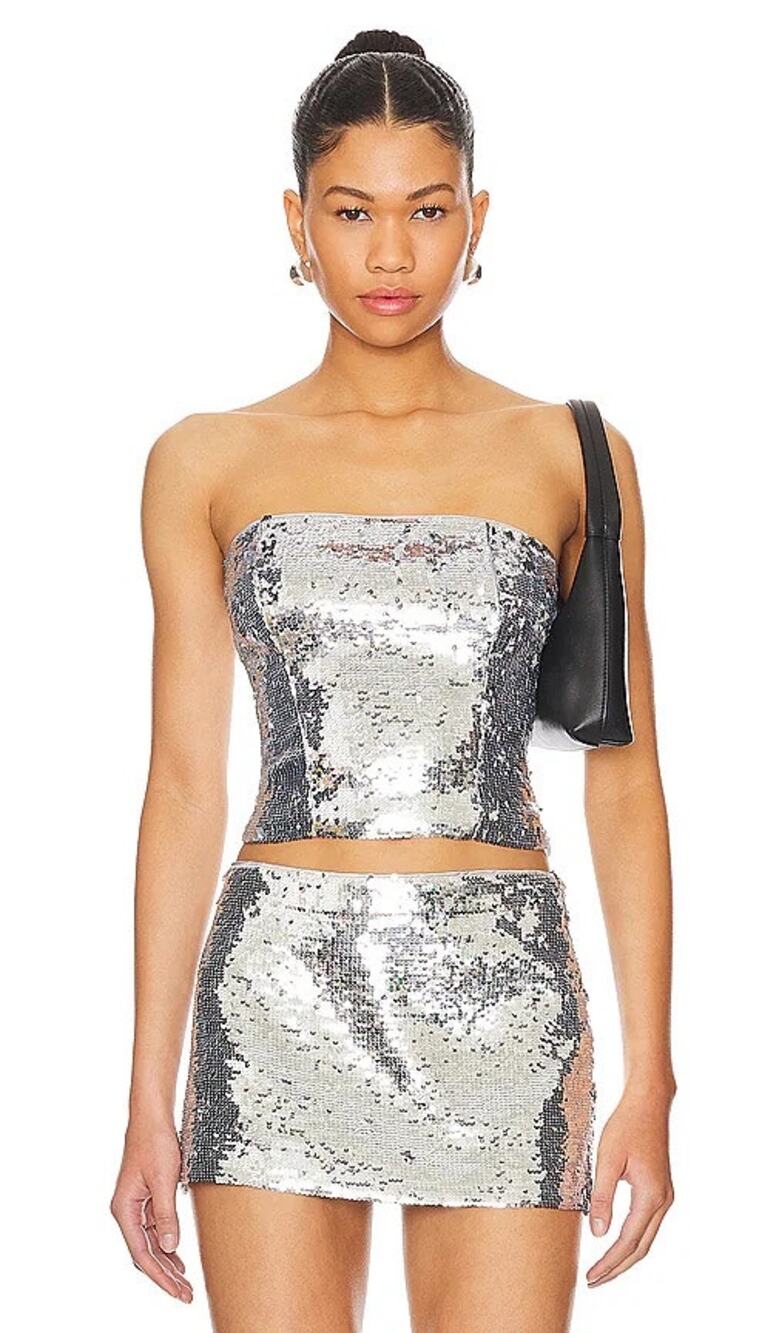 Guizio Silver Sequin Mini Skirt  Tube Top Set XS